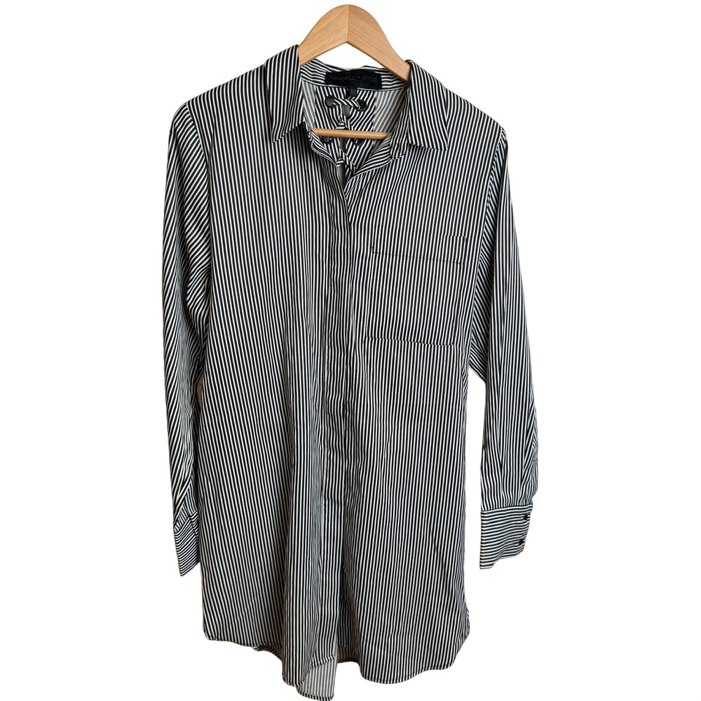 Kendall + Kylie Womens Shirt Dress Pockets M Black White Striped Lace Up‎ Edgy